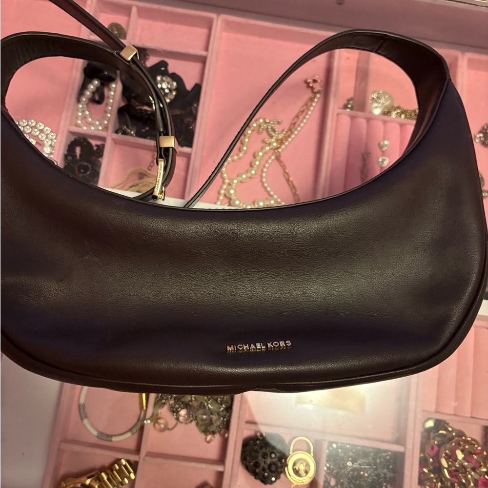 Michael Kors Black Crescent Shoulder Bag with Gold Logo